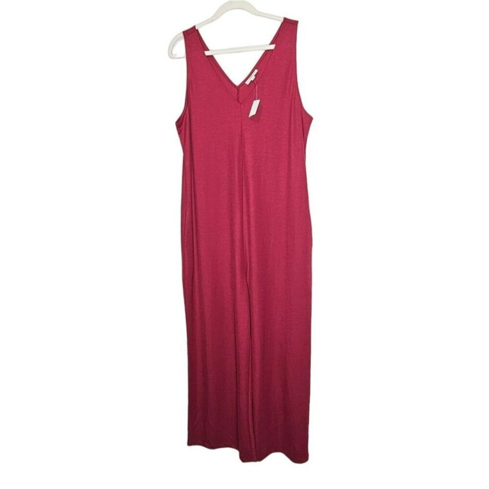 Sleeveless Maroon Jumpsuit Studio B V-Neckline Pockets‎ Pull On Boxy Lagenlook